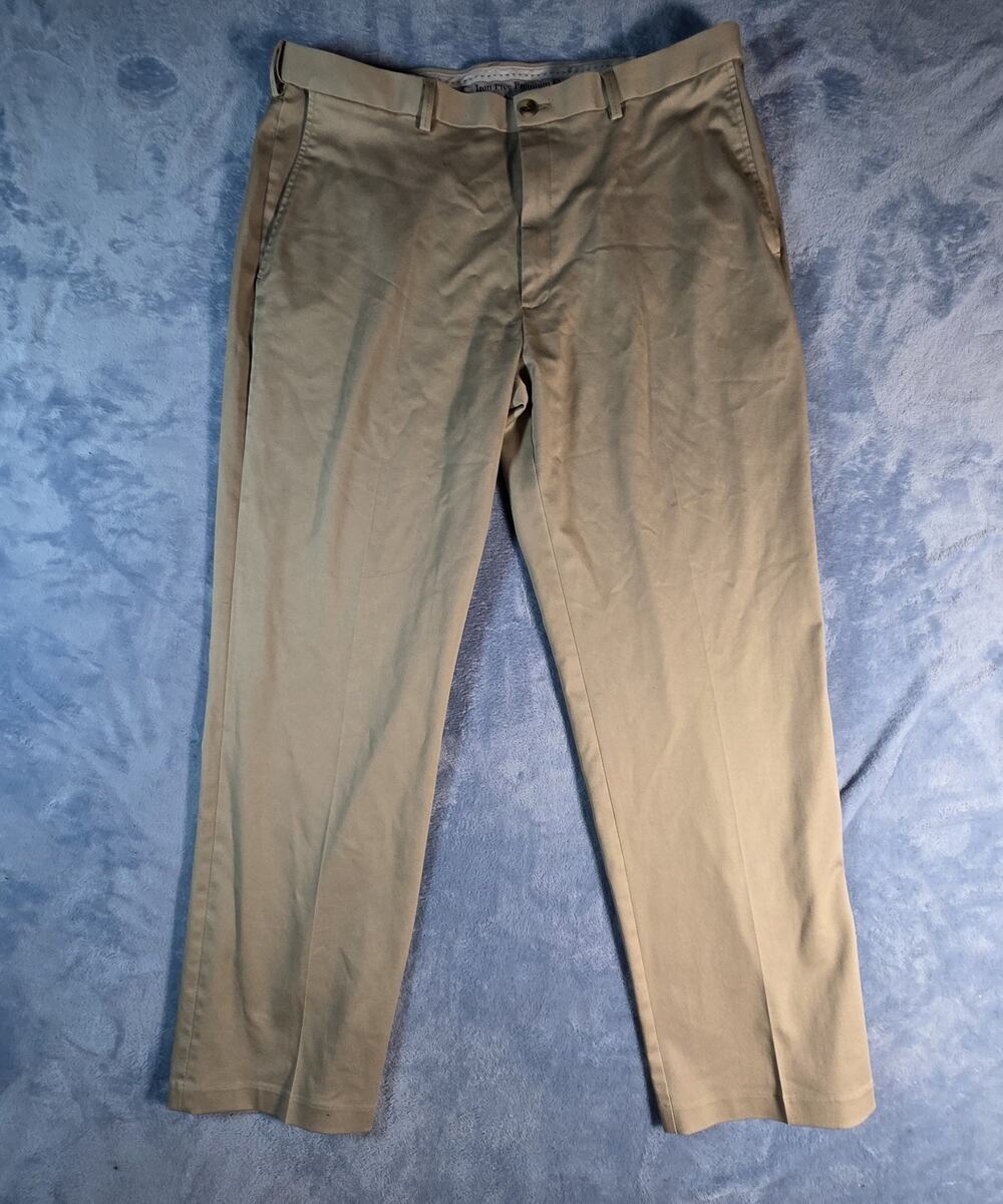 Haggar Iron Free Premium Khaki Pants Mens 40x32 Tan Straight Fit Stretch